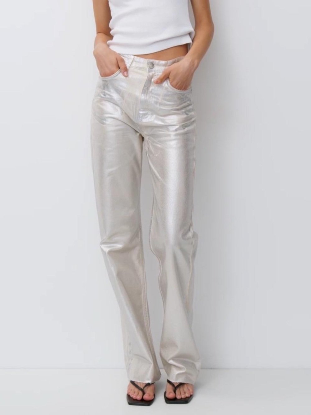 Pull & Bear Cream White Metallic Jeans